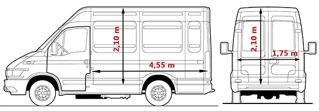 Rozměry vozu - Půjčovna dodávek Praha 4, AUTOBONY