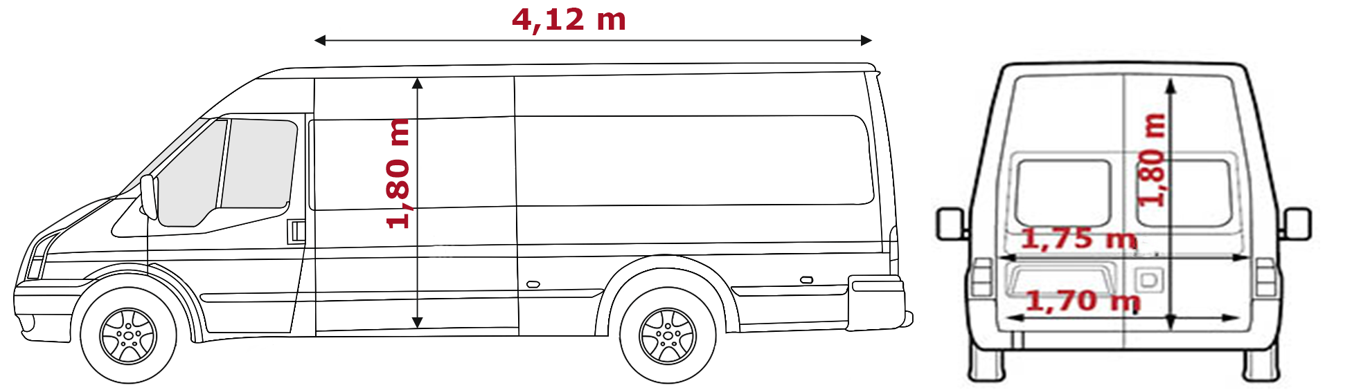 Rozměry vozu - Půjčovna dodávek Praha 4, AUTOBONY